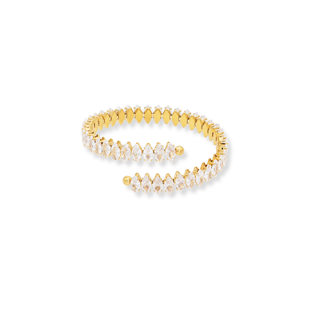 Marquises Zircons Full Bejeweled Adjustable Cuff Bracelet - PVD 18k Gold Plated 316L Stainless Steel-B020