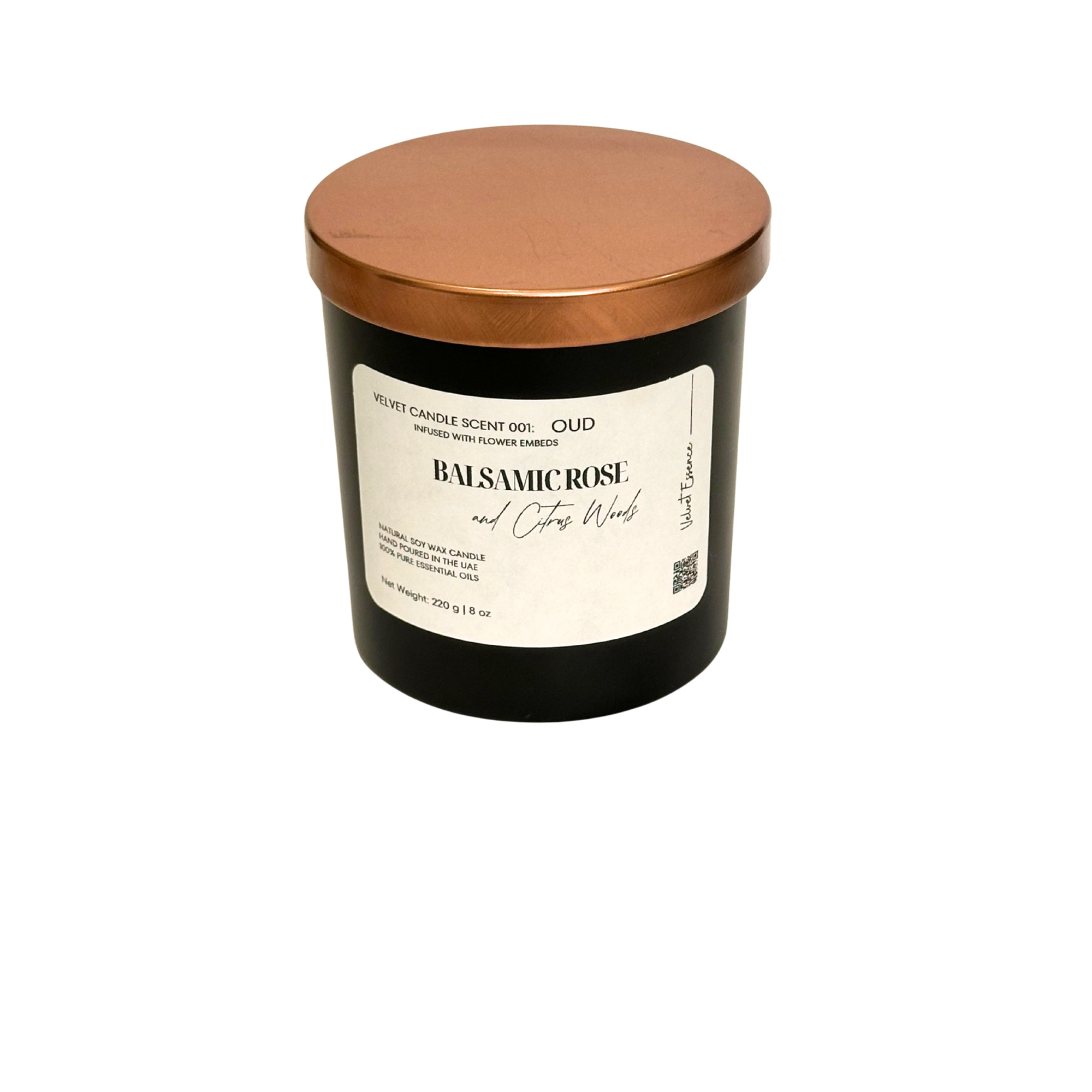 Velvet Candle 001-Oud-Wax Embedded Flowers Trio Collection: Balsamic Rose & Citrus Woods