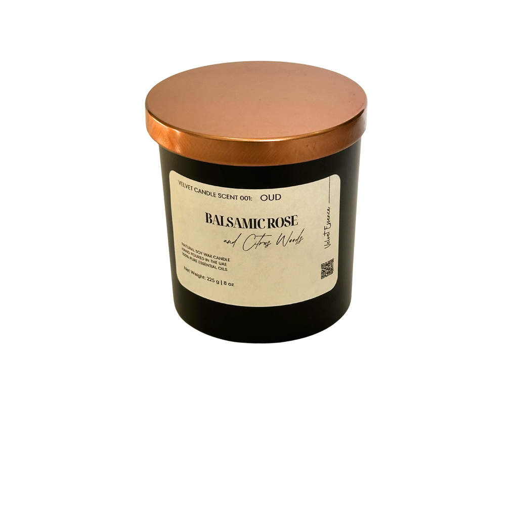 Velvet Candle 001-Oud-Essence Jar Collection: Balsamic Rose & Citrus Woods