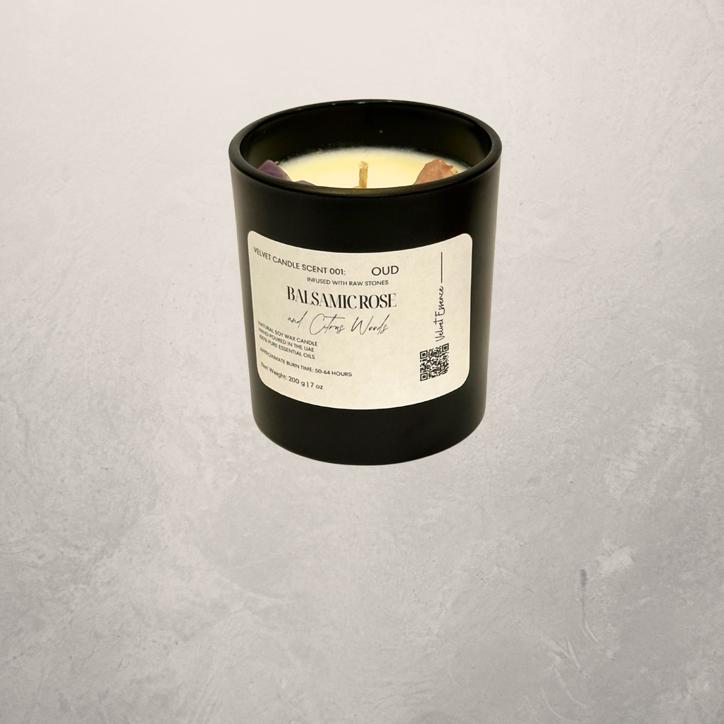 Velvet Candle 001-Oud-Crystal Candle Collection: Balsamic Rose & Citrus Woods