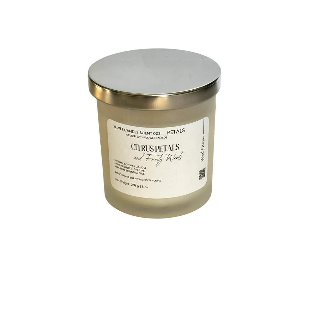Velvet Candle 003-Petals-Wax Embedded Flowers Trio Collection: Citrus Petals and Fruity Woods
