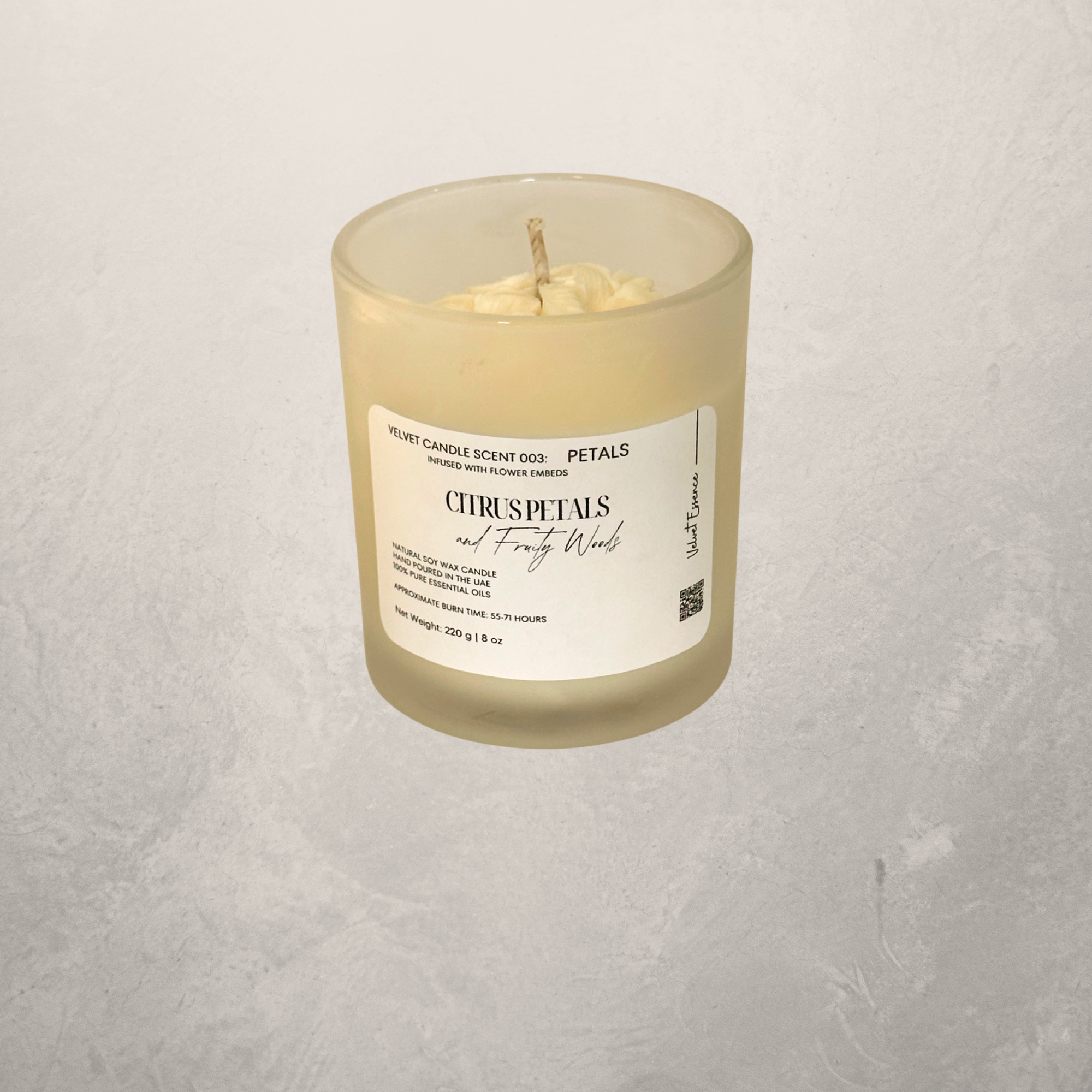 Velvet Candle 003-Petals-Wax Embedded Flowers Trio Collection: Citrus Petals and Fruity Woods