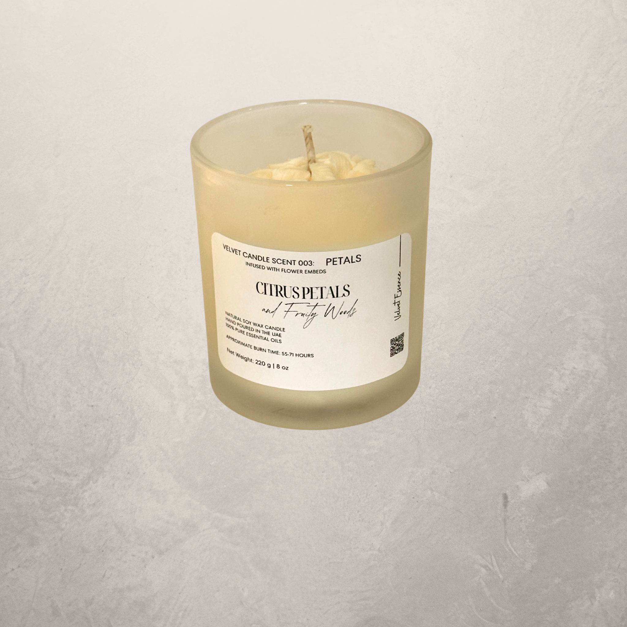 Velvet Candle 003-Petals-Wax Embedded Flowers Trio Collection: Citrus Petals and Fruity Woods