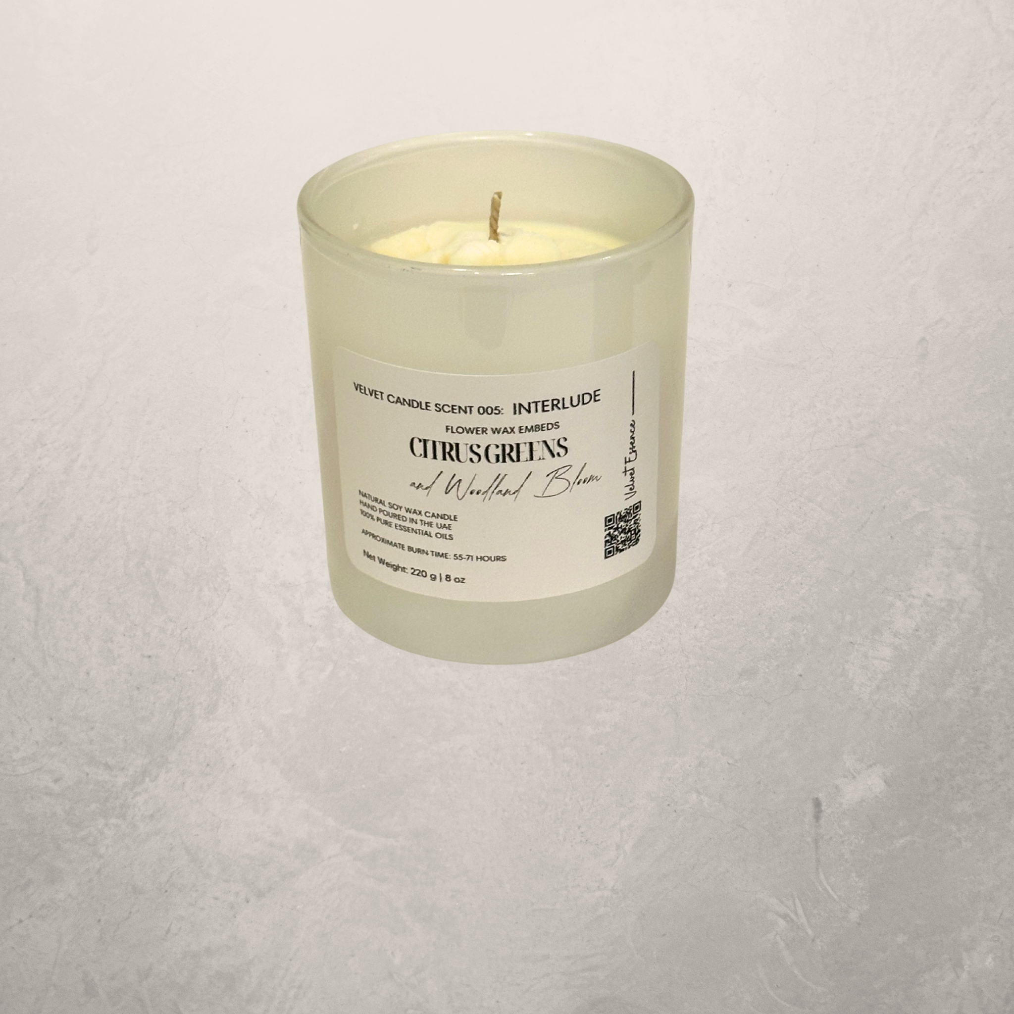 Velvet Candle 005-Interlude-Floral Wax Embeds Collection: Citrus Greens and Woodland Bloom