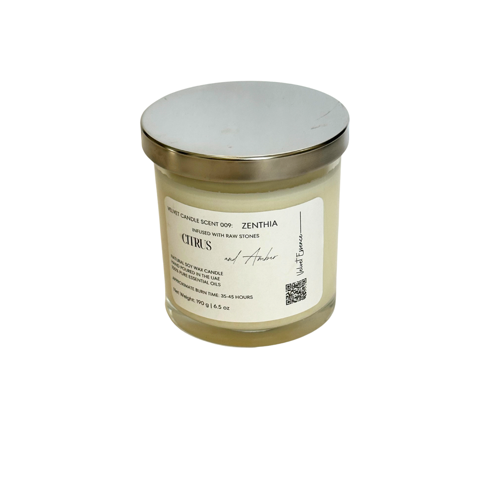Velvet Candle 009-Zenthia-Crystal Candle Collection: Citrus and Amber