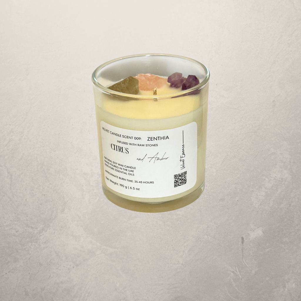 Velvet Candle 009-Zenthia-Crystal Candle Collection: Citrus and Amber