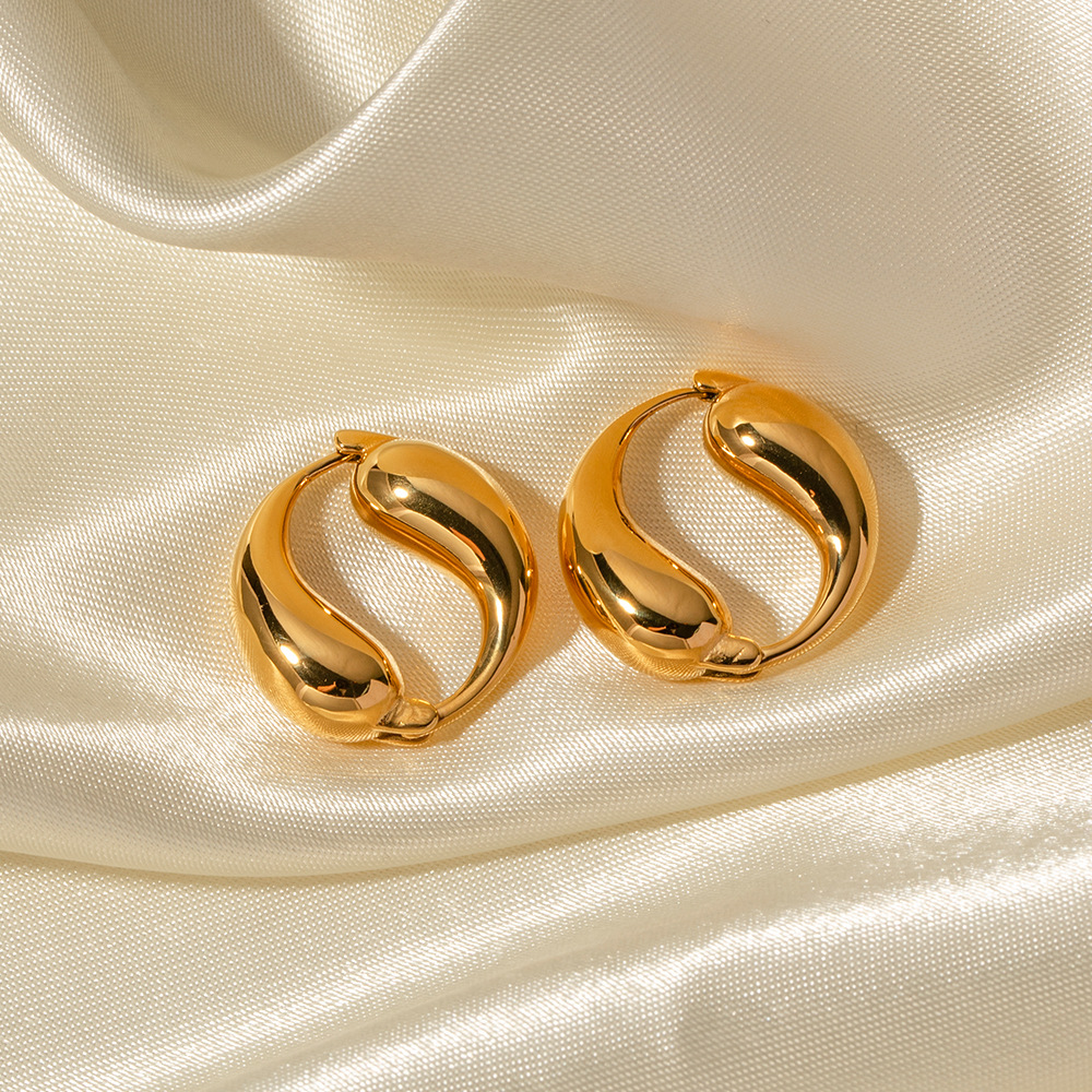 Double Drop Shaped Earrings - PVD 18k Gold Plated 316L Stainless Steel_E-036