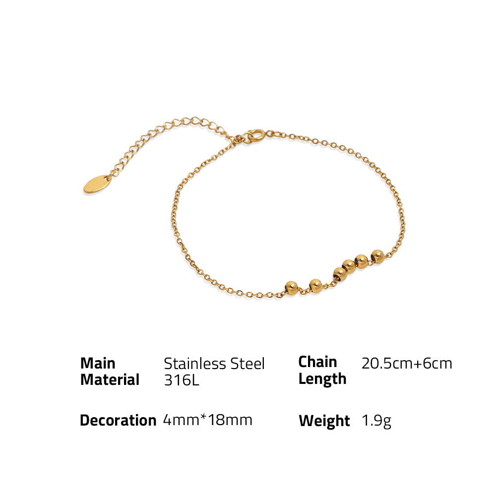 Gold Simple Retro Body Jewelry Beads Chain Anklet Bracelet - PVD 18k Gold Plated 316L Stainless Steel_A006