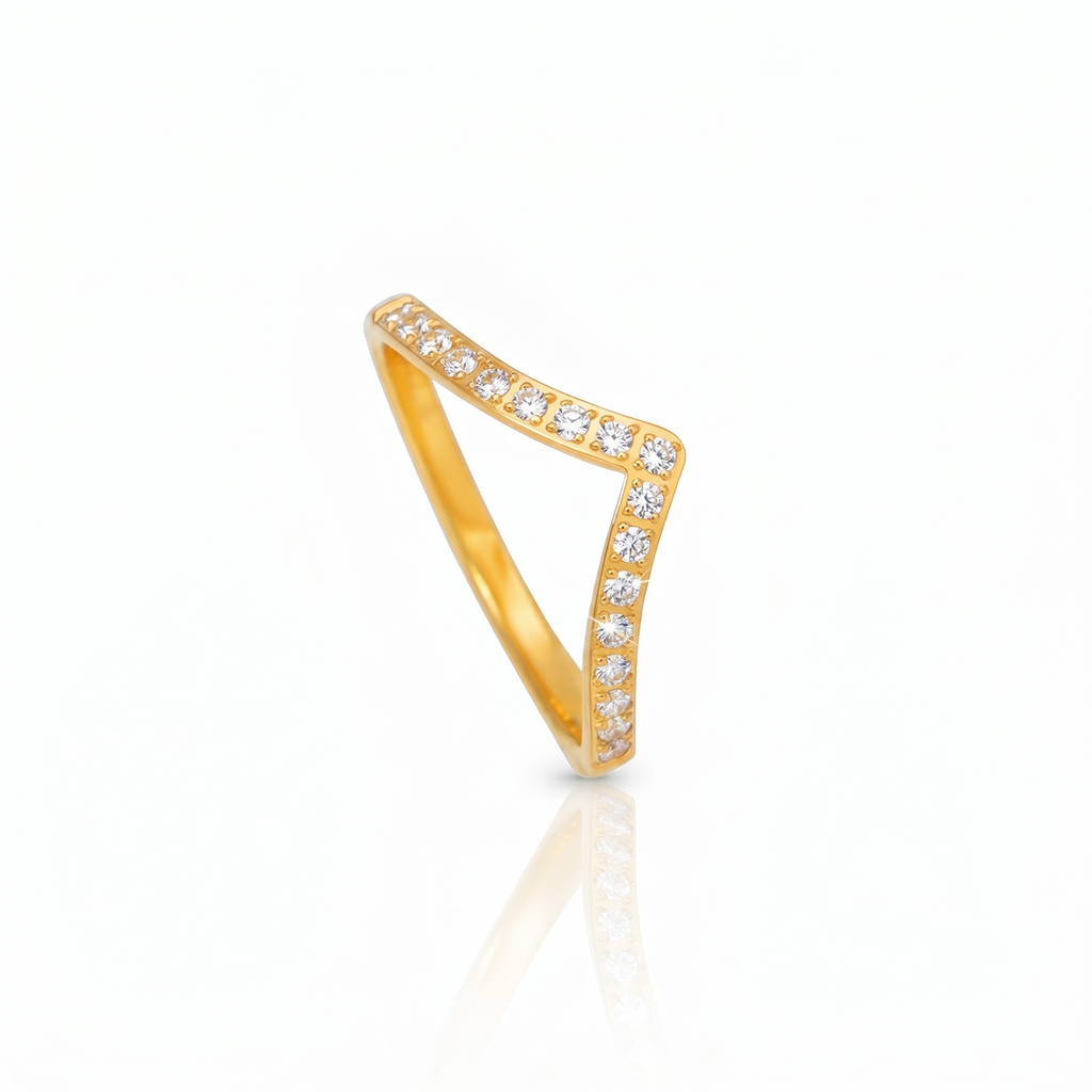 Zirconia V-shape Stacking Eternity Ring  - 18K PVD Gold Plated 316L Stainless Steel - R072