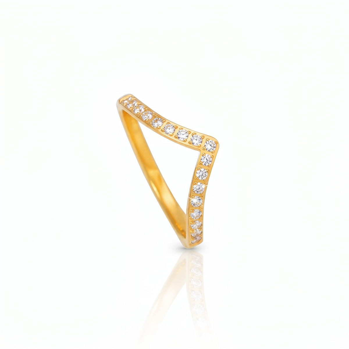 Zirconia V-shape Stacking Eternity Ring  - 18K PVD Gold Plated 316L Stainless Steel - R072