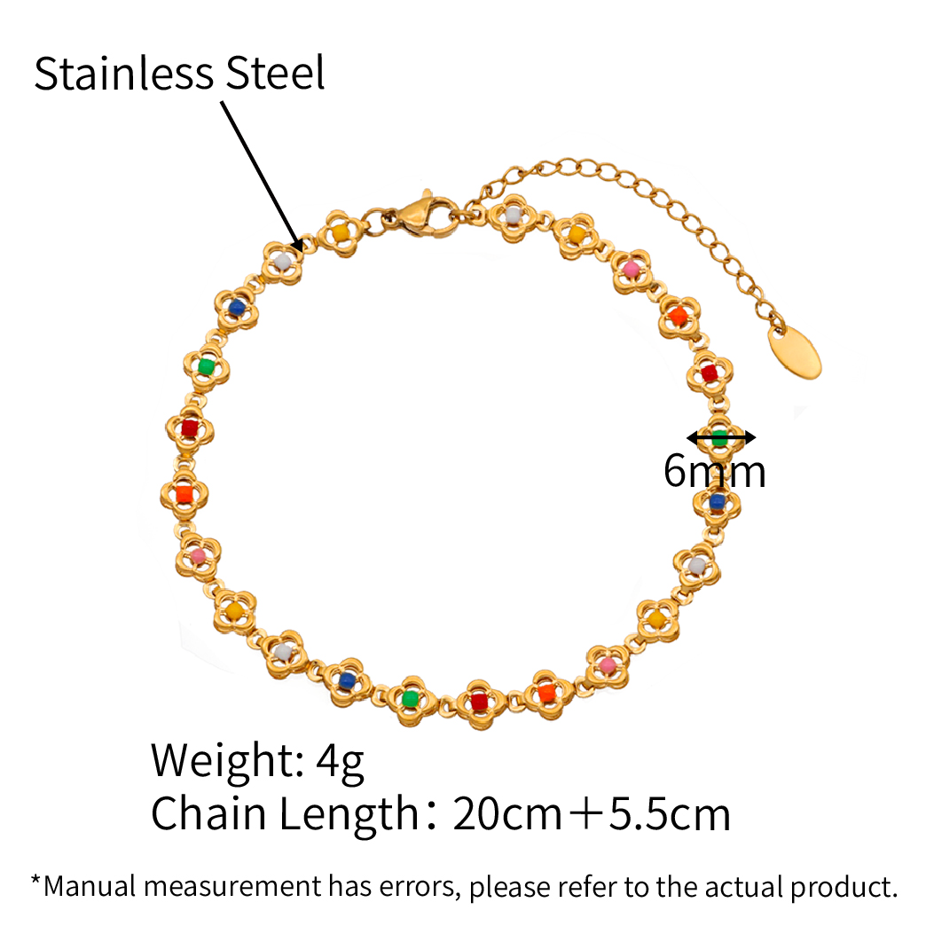 Clovers Candy Colors Enamel Anklets - PVD 18k Gold Plated 316L Stainless Steel_A005