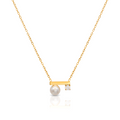 Minimalist Jewelry Balance bar Pearl Cz Pendant Charm Necklace - PVD 18k Gold Plated 316L Stainless Steel_N024