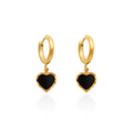 Black Enamel Heart Huggie Hoops Earrings - PVD 18k Gold Plated 316L Stainless Steel_E023