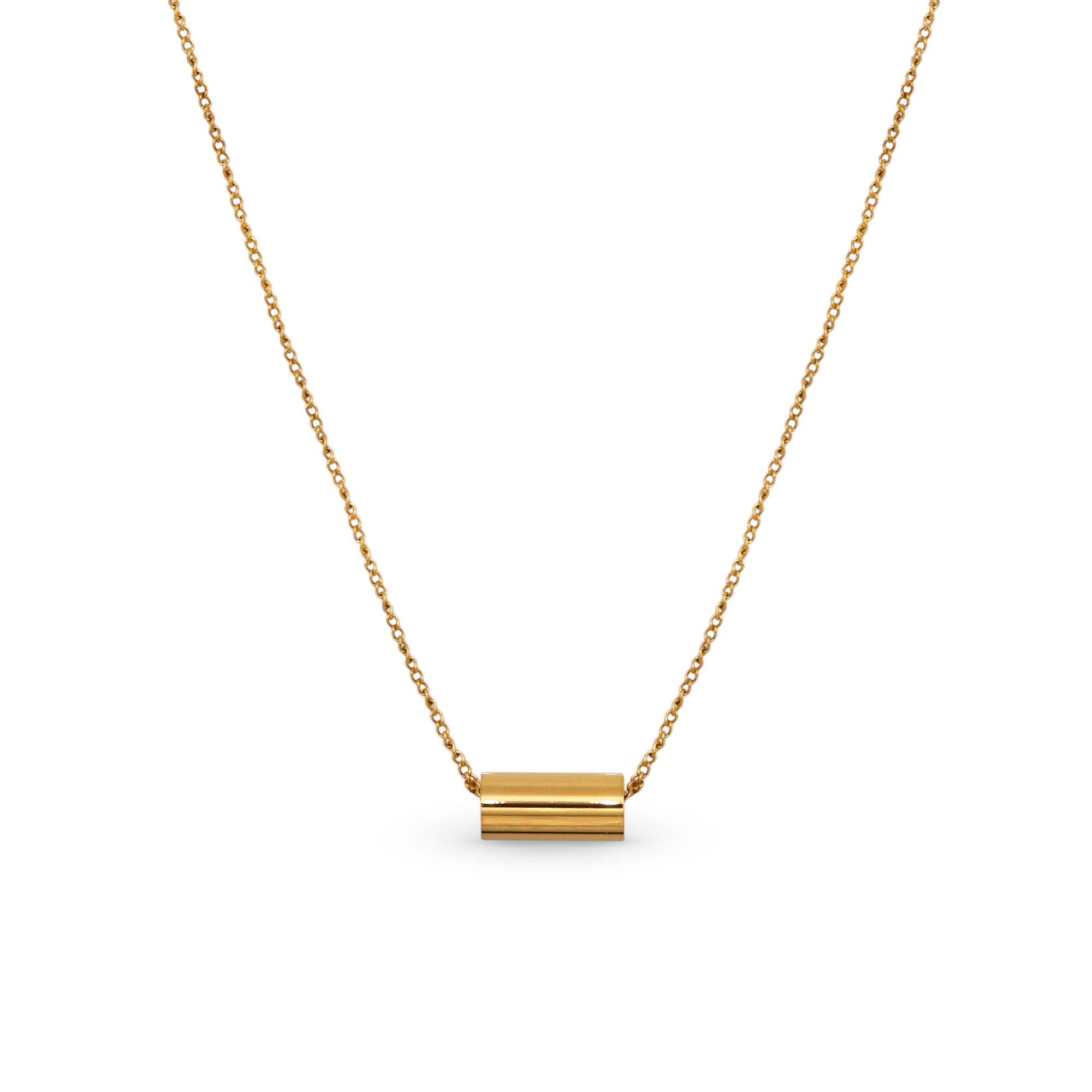 Glossy Tube Pendant Necklace - PVD18K Gold Plated 316L Stainless Steel_N042
