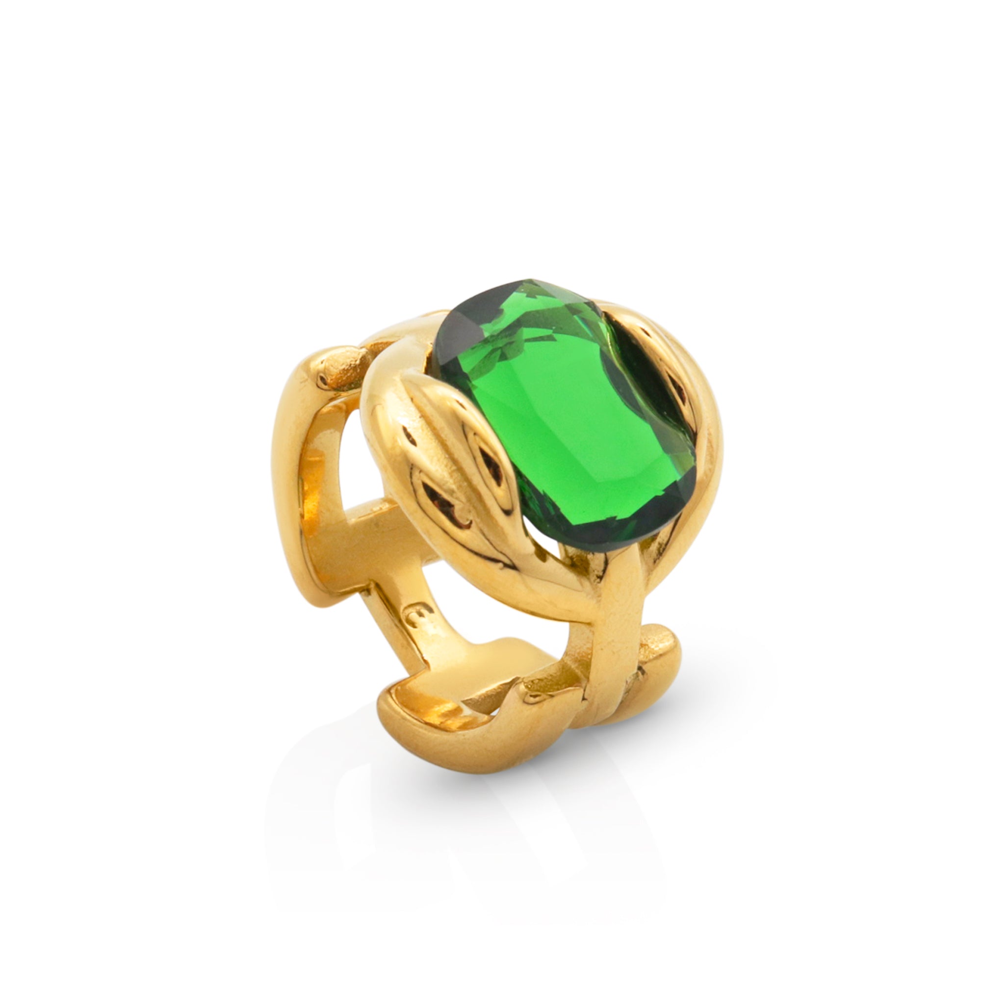 Zircon Emerald Gemstone Chain Ring - PVD 18k Gold Plated 316L Stainless_R004-R006