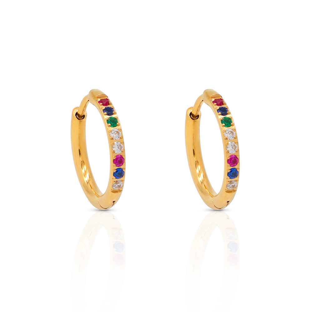 Rainbow Cubic Zirconias huggies Hoops Earrings - PVD 18k Gold Plated 316L Stainless_E025