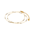 Man-made Pearl Satellite Beads Gold Silk Thread Chain Necklace - PVD 18k Gold Plated 316L Stainless Steel_N011