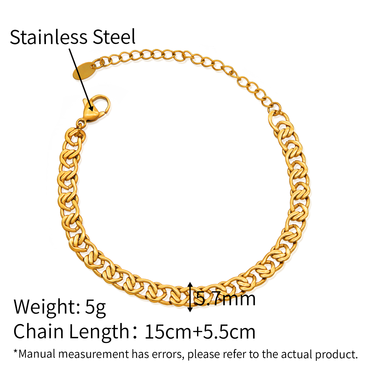 Knitting Wide Chain Link Big Thick Chain Bracelets - PVD18K Gold Plated 316L Stainless Steel_B063