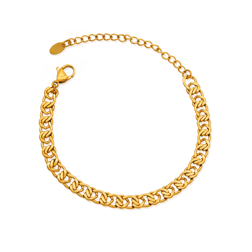 Knitting Wide Chain Link Big Thick Chain Bracelets - PVD18K Gold Plated 316L Stainless Steel_B063