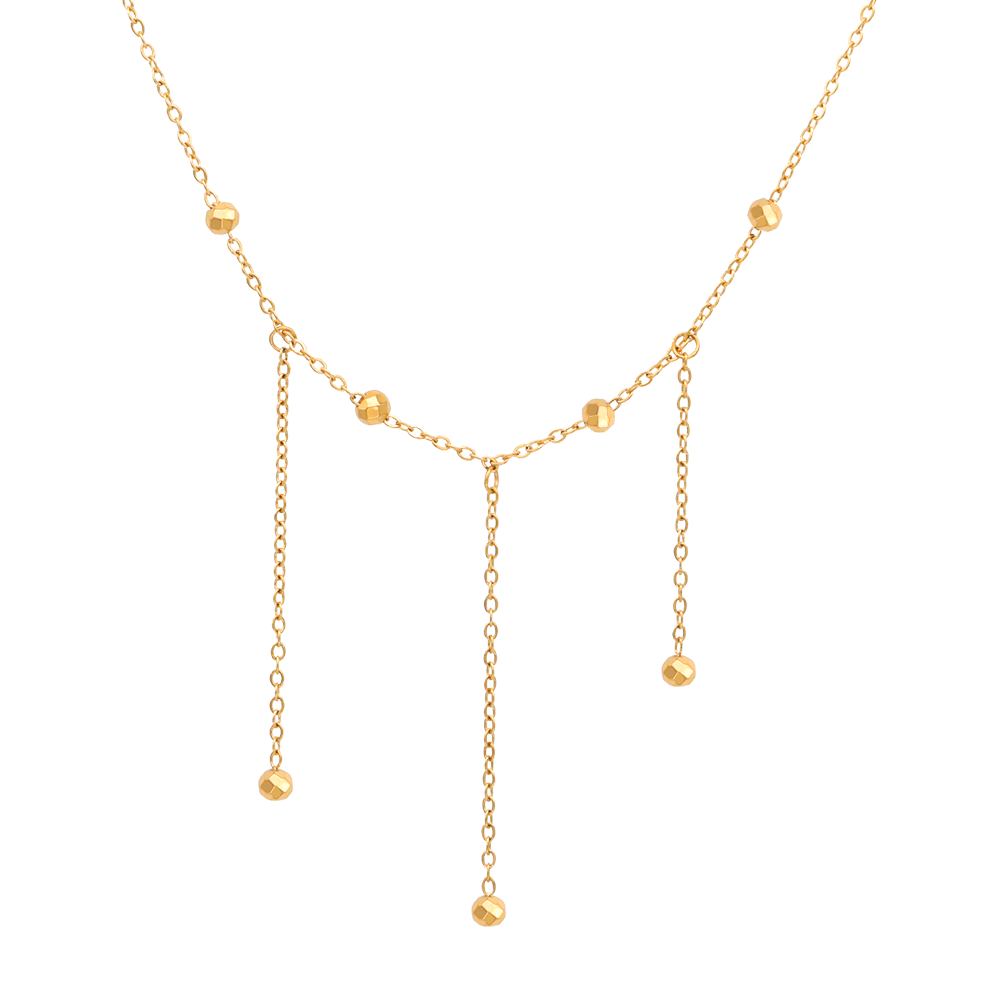 Lasering Beads Tassel Long Chain Necklace - PVD 18k Gold Plated 316L Stainless Steel _N013