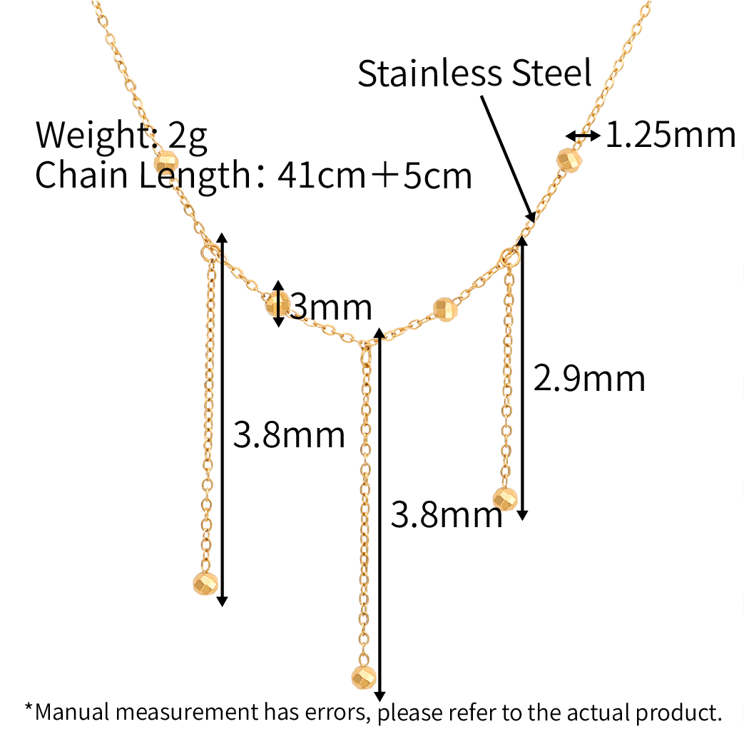 Lasering Beads Tassel Long Chain Necklace - PVD 18k Gold Plated 316L Stainless Steel _N013