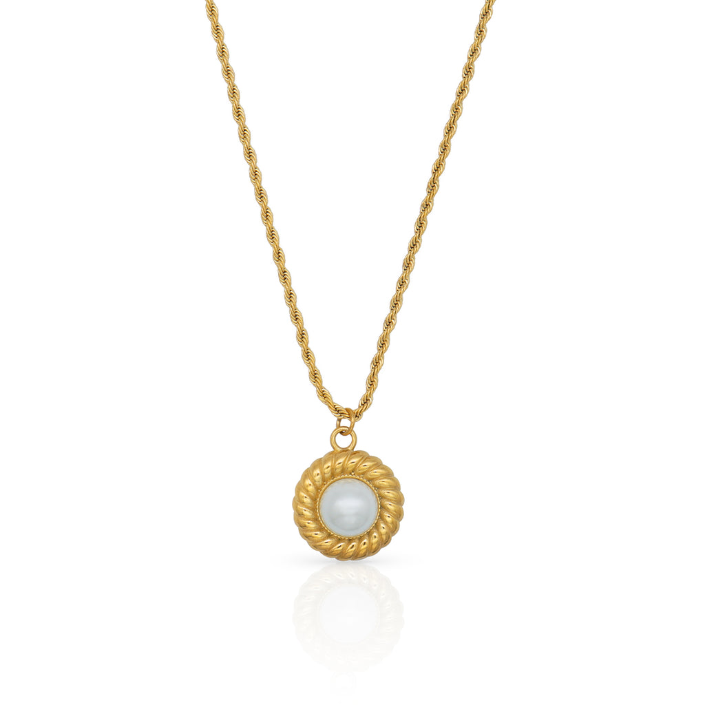 Rope Chain Pearl Pendant Necklace - PVD 18k Gold Plated 316L Stainless Steel_N015