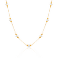 White Sea Shell Beads Hand Craft Beads Chain Necklace - PVD 18k Gold Plated 316L Stainless Steel_N014
