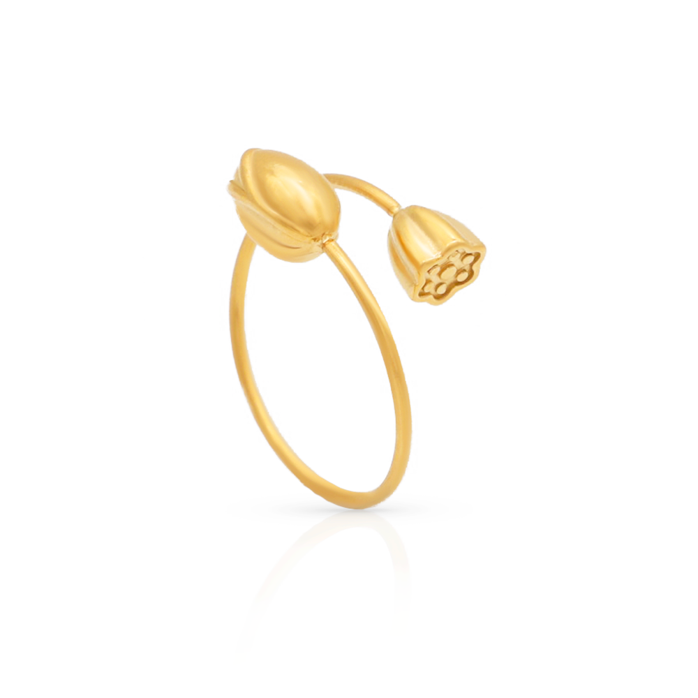 Lotus and Seedpod Botany Adjustable Ring - 18K PVD Gold Plated Stainless Steel_R053