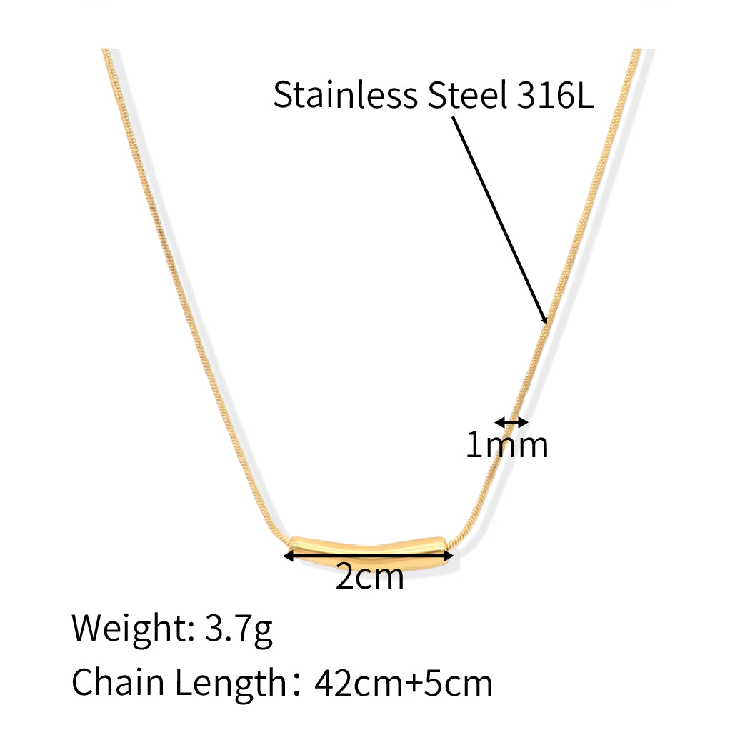 Smile Tube Snake Chain Necklace - PVD 18k Gold Plated 316L Stainless Steel_N009