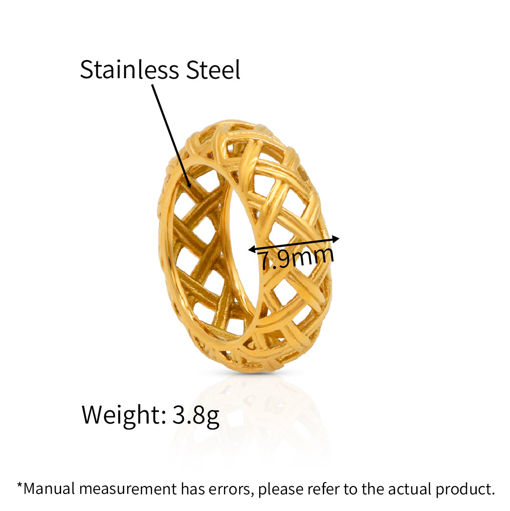 Hollow Out Weave Ring- 18K PVD Gold Plated 316L Stainless Steel - R063