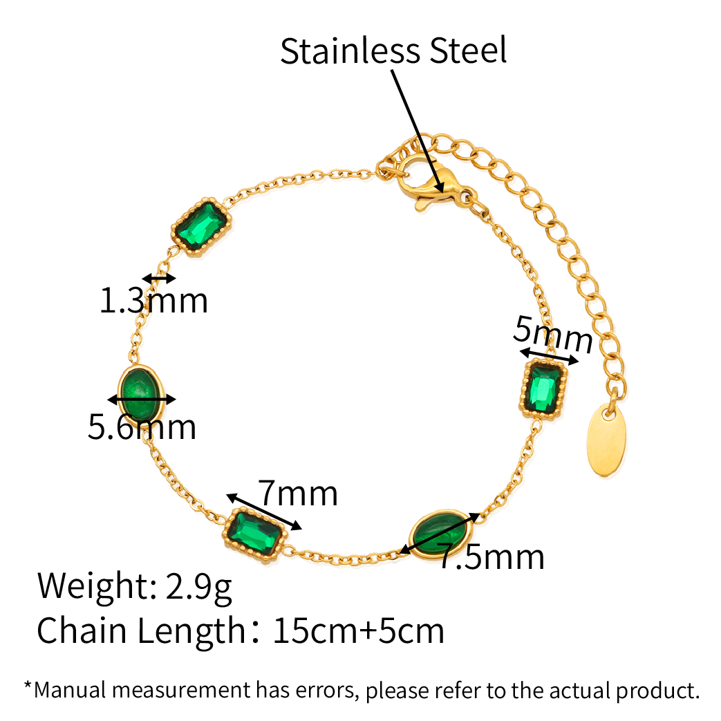 Emerald Zircons Bracelet - PVD 18k Gold Plated 316L Stainless Steel_B013