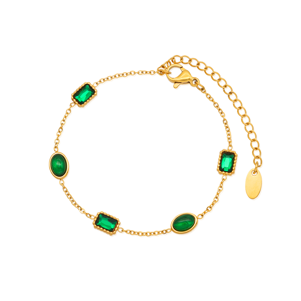 Emerald Zircons Bracelet - PVD 18k Gold Plated 316L Stainless Steel_B013