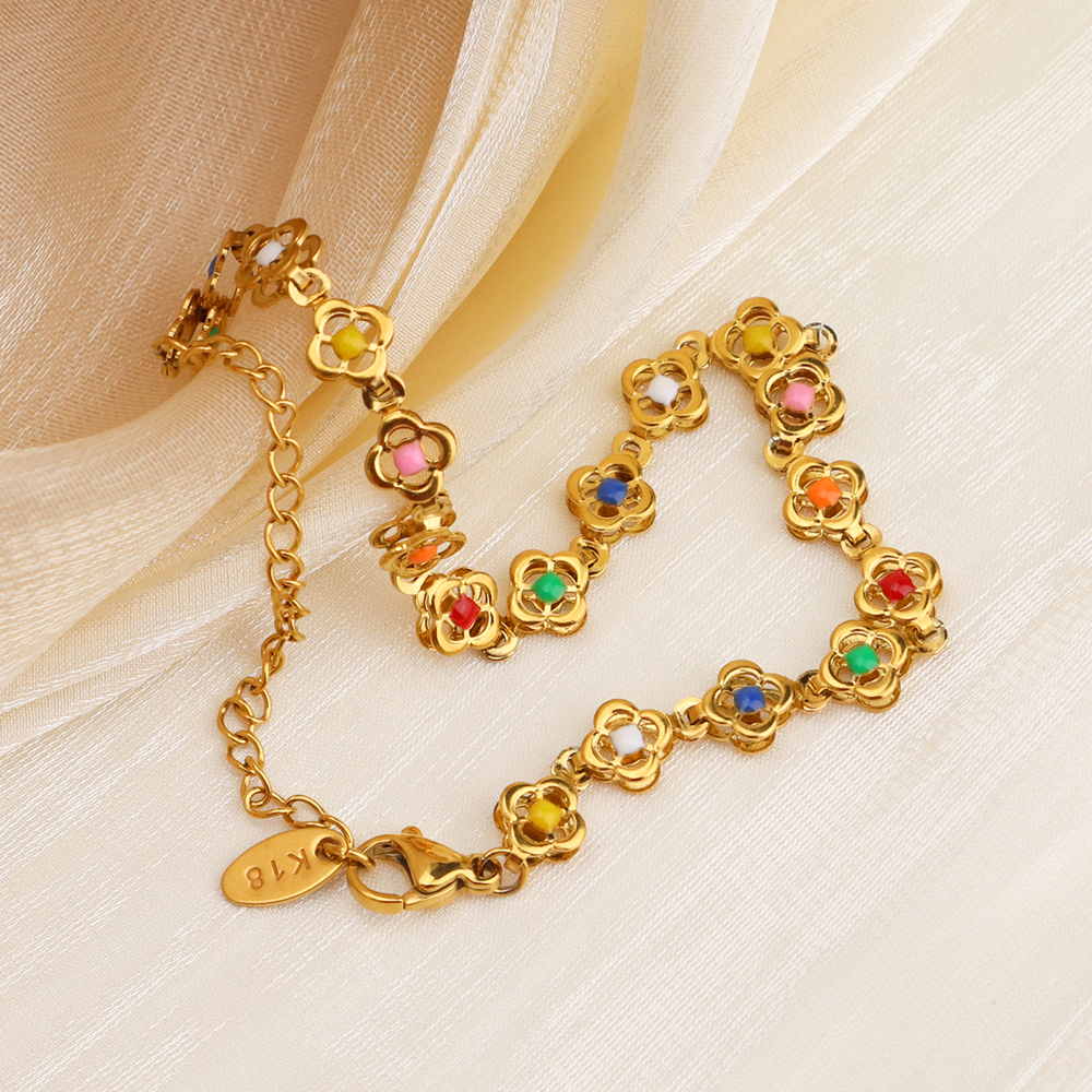 Clovers Candy Colors Enamel Anklets - PVD 18k Gold Plated 316L Stainless Steel_A005