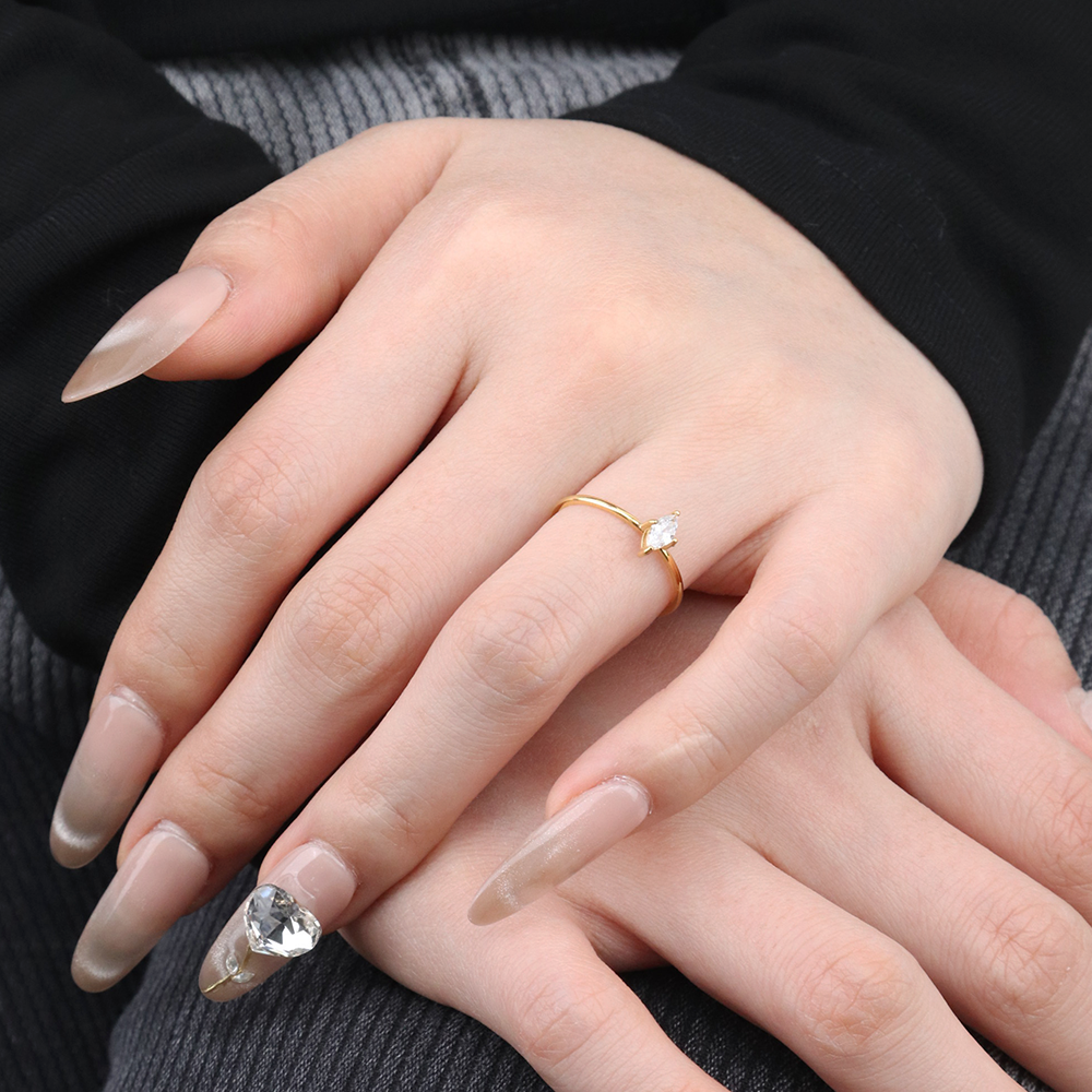 Marquise Zirconia Solitaire Simple Ring  - 18K PVD Gold Plated 316L Stainless Steel - R071
