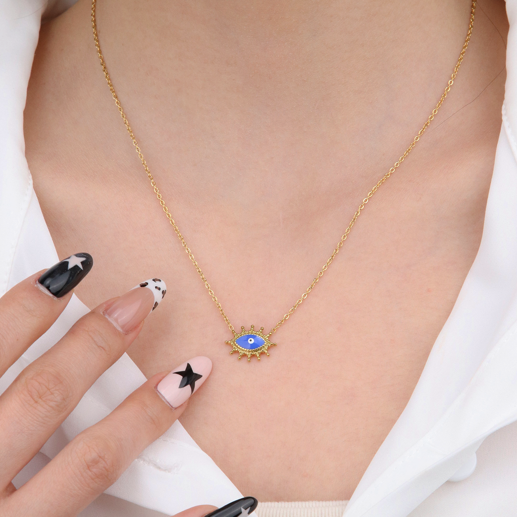 Devil Eye Enamel Necklace - PVD18K Gold Plated 316L Stainless Steel_N086