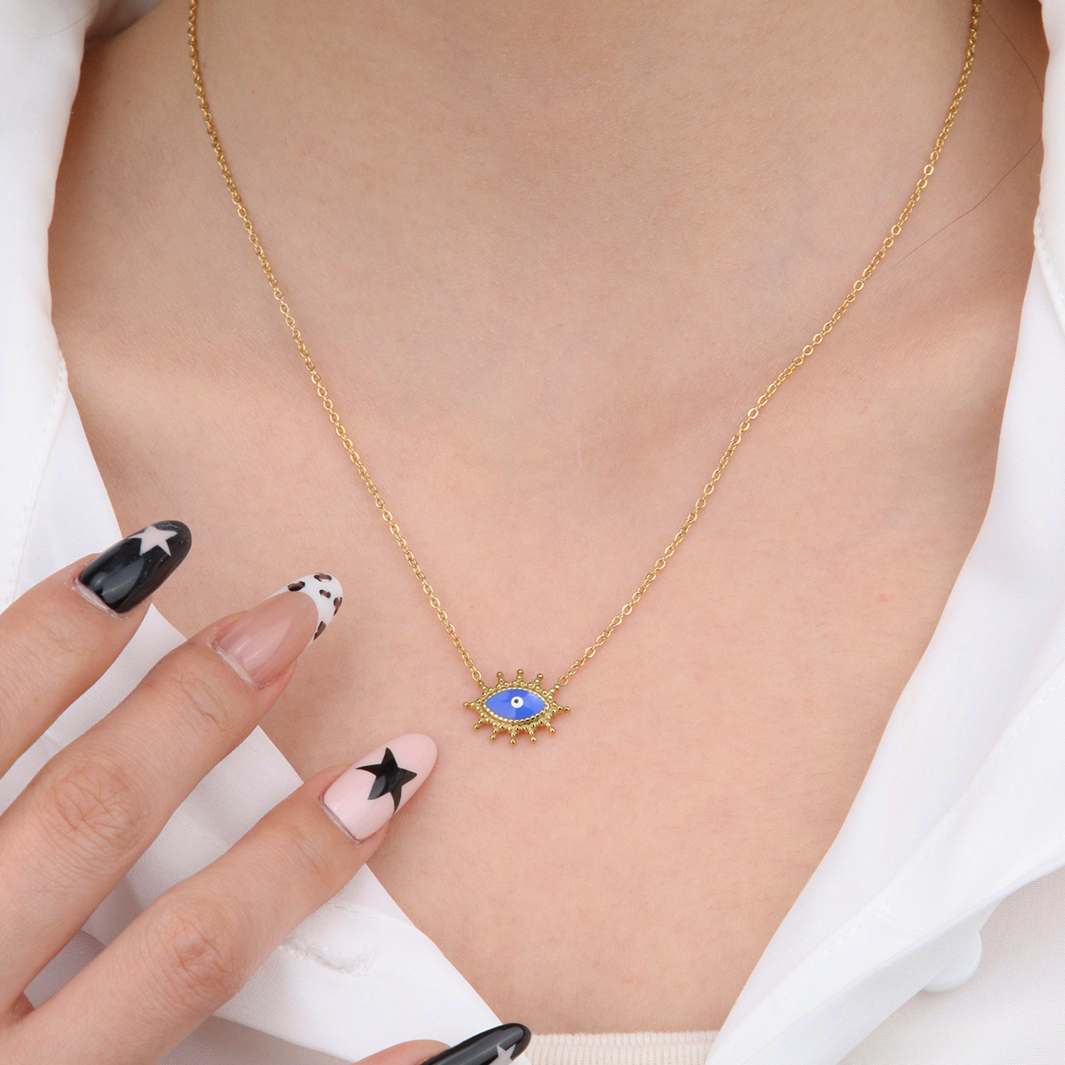 Devil Eye Enamel Necklace - PVD18K Gold Plated 316L Stainless Steel_N086