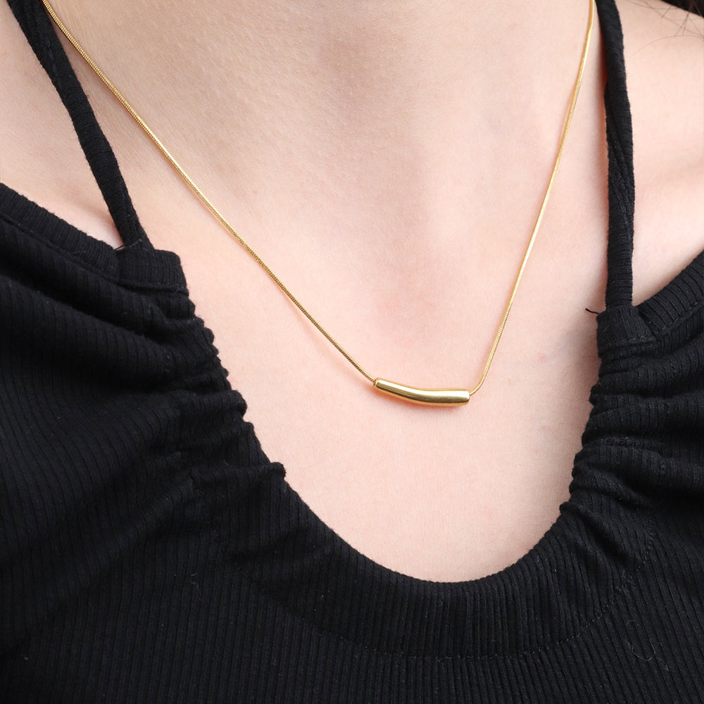 Smile Tube Snake Chain Necklace - PVD 18k Gold Plated 316L Stainless Steel_N009