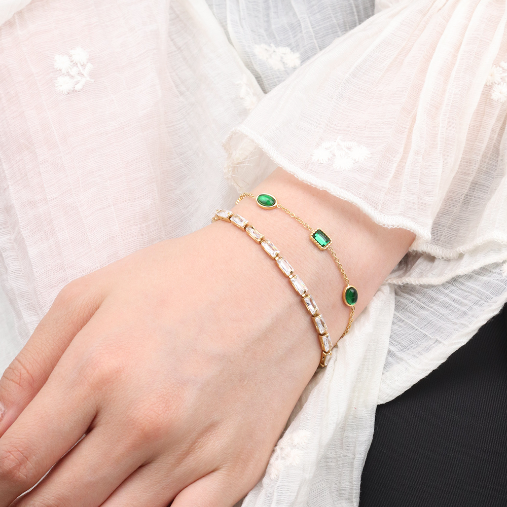 Emerald Zircons Bracelet - PVD 18k Gold Plated 316L Stainless Steel_B013
