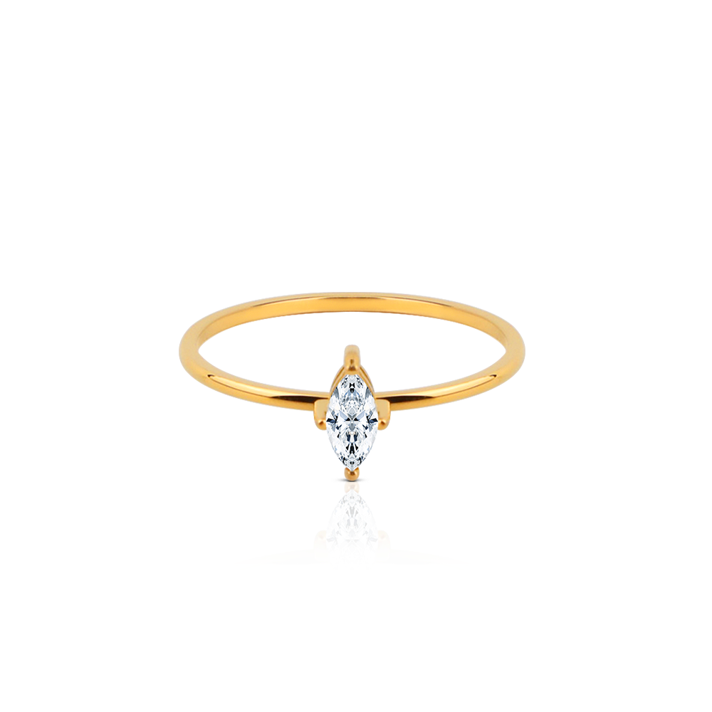 Marquise Zirconia Solitaire Simple Ring  - 18K PVD Gold Plated 316L Stainless Steel - R071