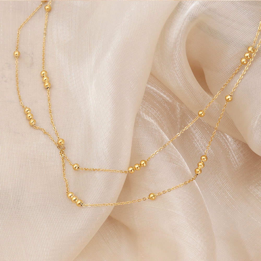 Layers Beads Satellite Chain Necklaces - PVD18K Gold Plated 316L Stainless Steel_N057