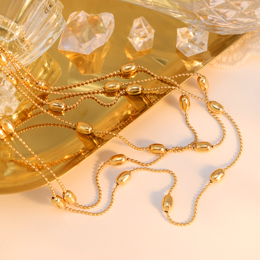 Layers Beads Satellite Chain Necklace - PVD18K Gold Plated 316L Stainless Steel_N043