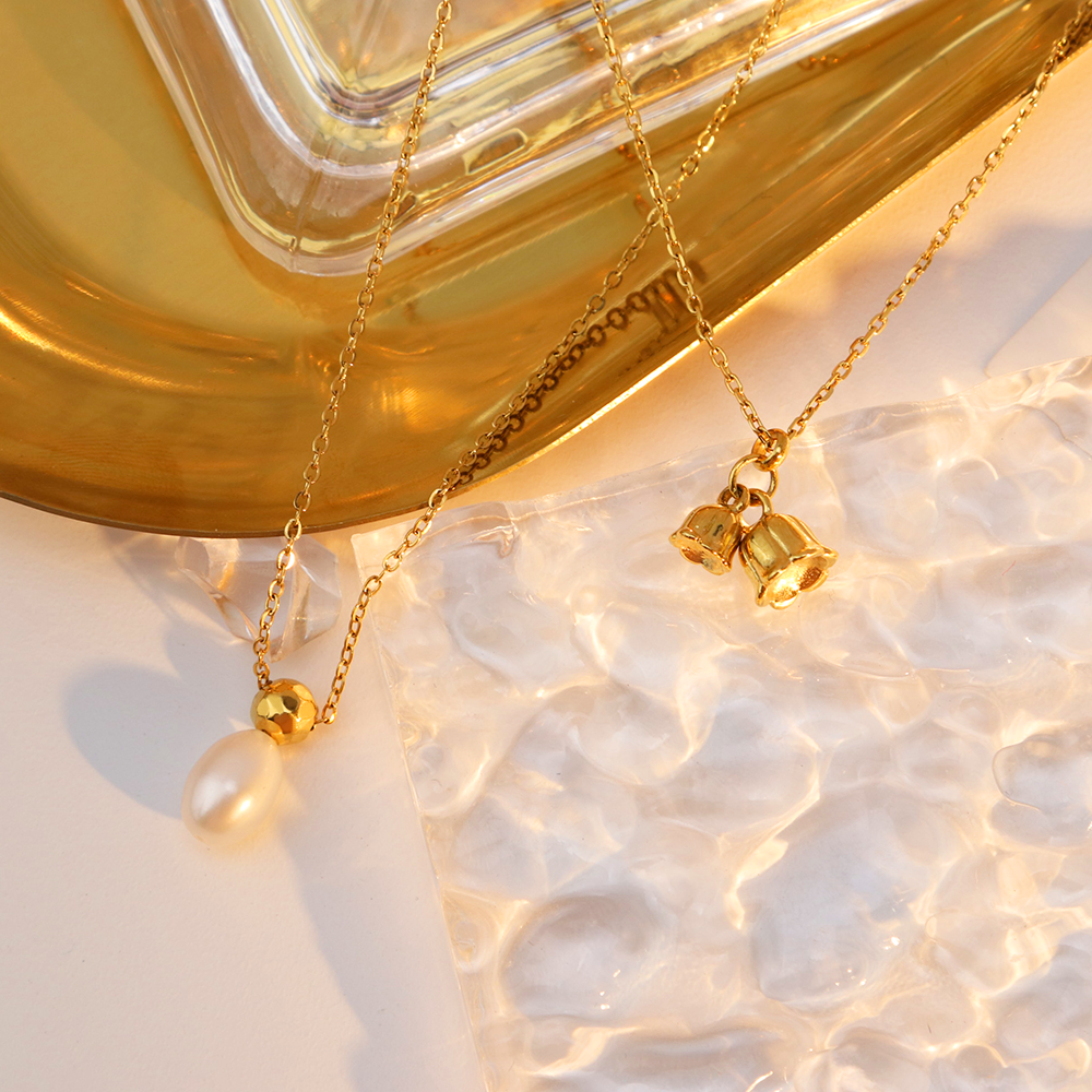 Natural Freshwater Pearl Perfume Bottle Shape Necklace - PVD 18k Gold Plated 316L Stainless Steel_N007