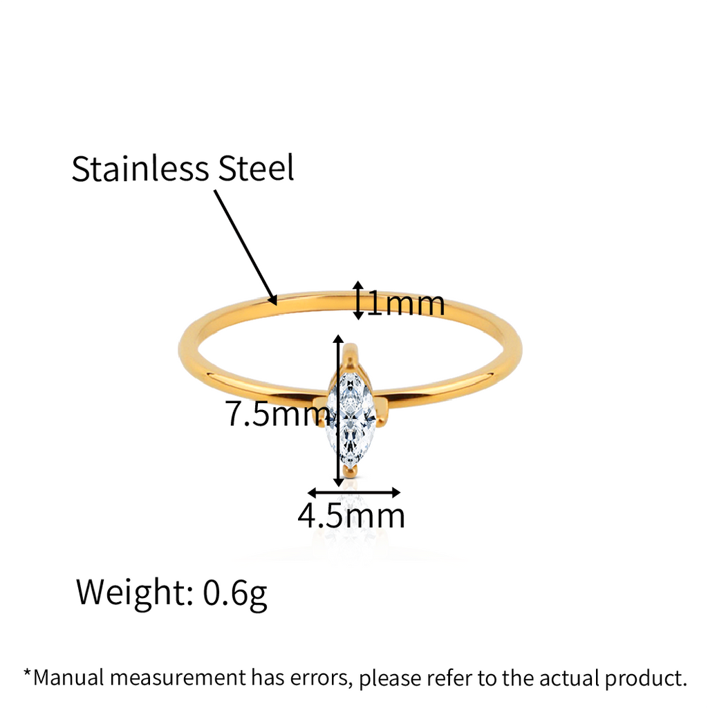 Marquise Zirconia Solitaire Simple Ring  - 18K PVD Gold Plated 316L Stainless Steel - R071