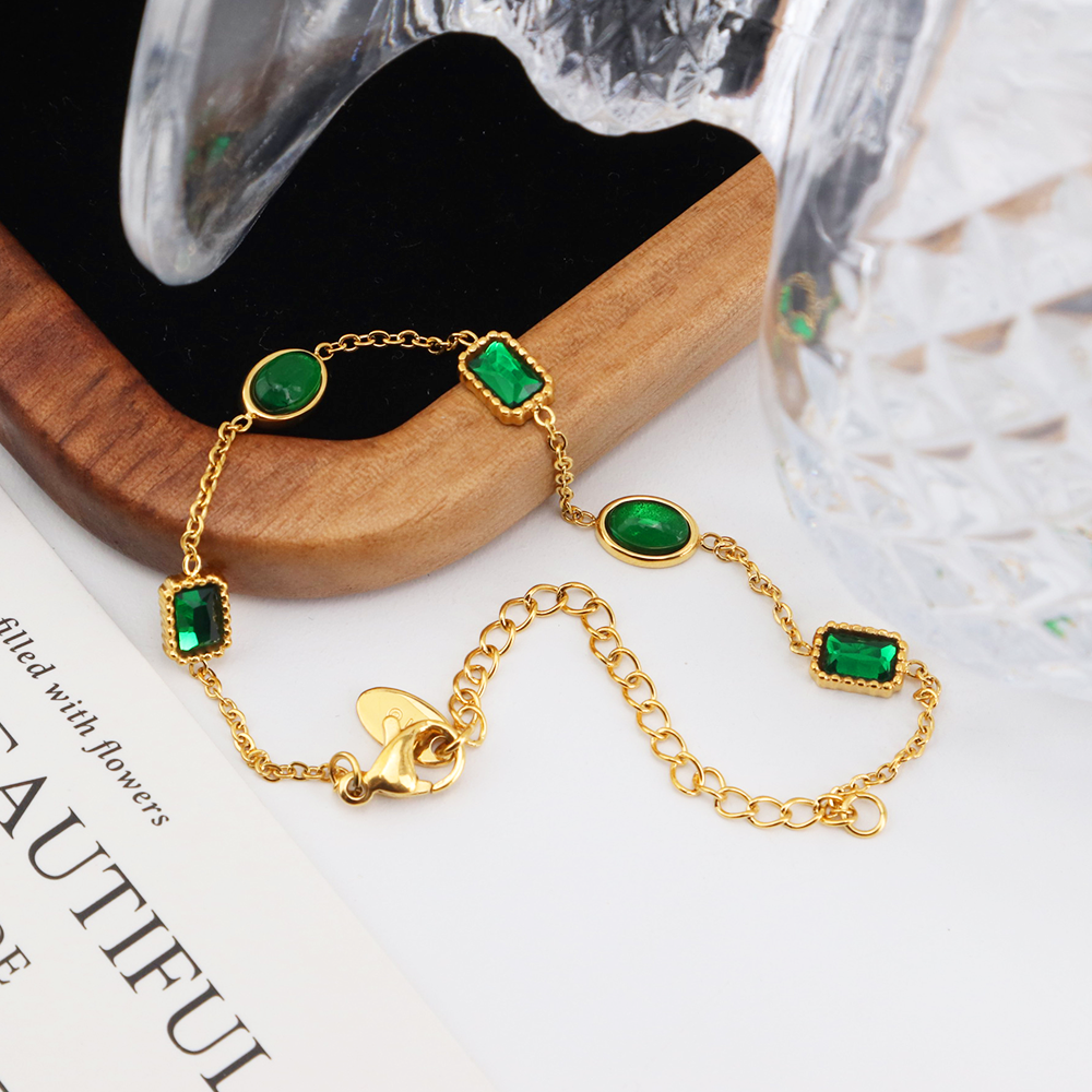 Emerald Zircons Bracelet - PVD 18k Gold Plated 316L Stainless Steel_B013