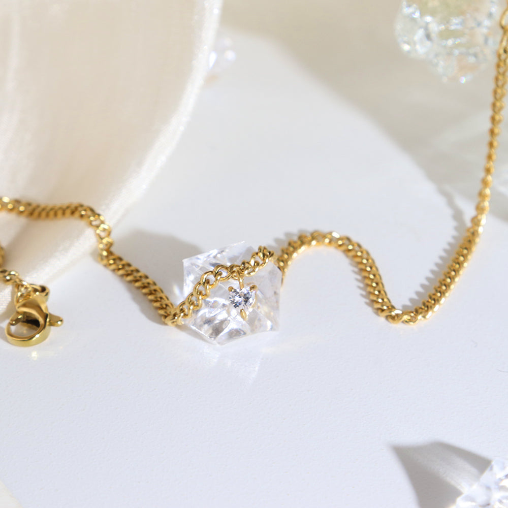 Cute Heart Cz Charm Delicate Anklet for Girls - PVD 18k Gold Plated 316L Stainless Steel_A003