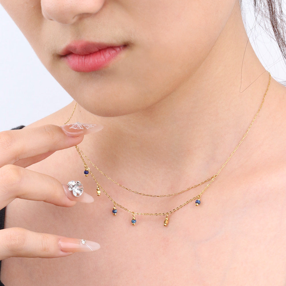 Enamel Vintage Color Beads Double Layers Charms Necklace - PVD 18k Gold Plated 316L Stainless Steel_N022