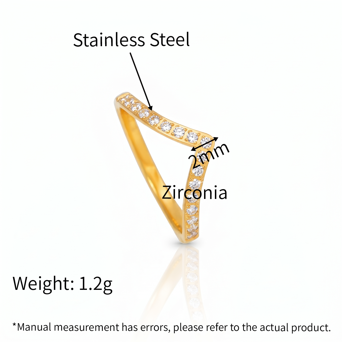 Zirconia V-shape Stacking Eternity Ring  - 18K PVD Gold Plated 316L Stainless Steel - R072