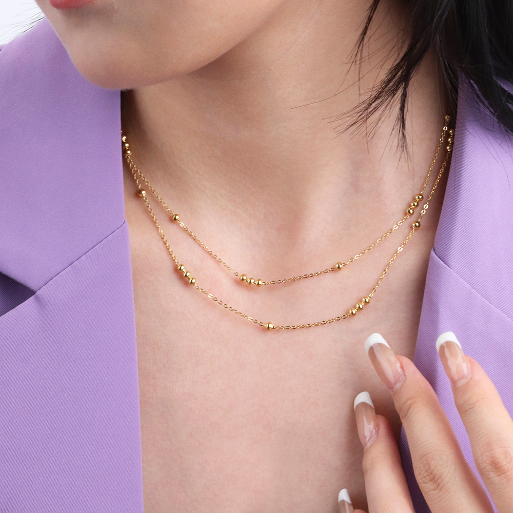 Layers Beads Satellite Chain Necklaces - PVD18K Gold Plated 316L Stainless Steel_N057