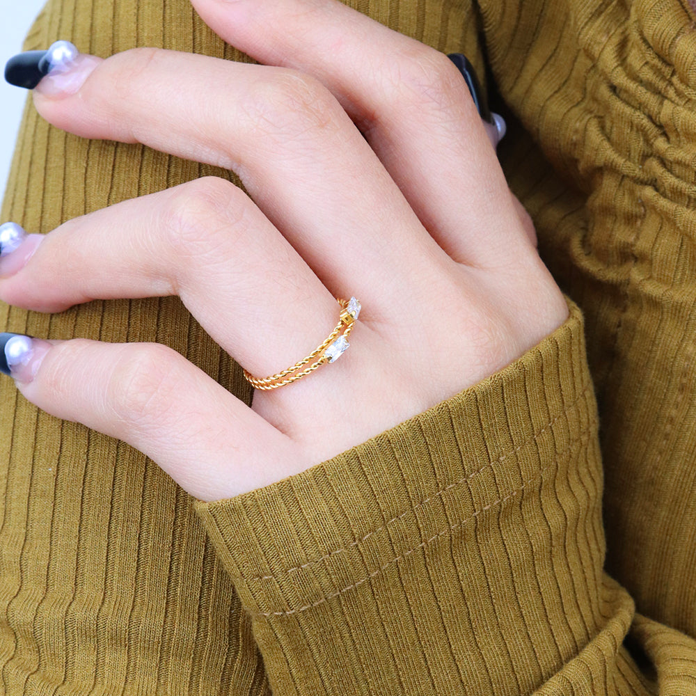 Gold Rectangle Cz Solitaire Pinky Ring - PVD 18k Gold Plated 316L Stainless Steel_R038-R040