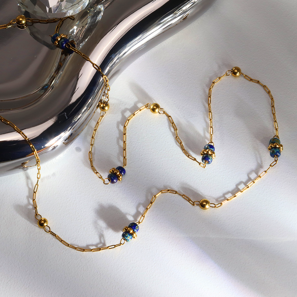 Starry Beads Minimalistic Chain Necklace - PVD 18k Gold Plated 316L Stainless Steel_N023